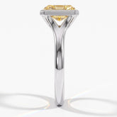 Fancy Vivid Yellow radiant lab-grown diamond bezel ring in 18K (750) white gold, side profile 