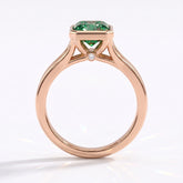 Fancy Vivid Green radiant lab-grown diamond bezel ring in 18K (750) rose gold, front view 