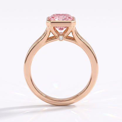 Fancy Vivid Pink radiant lab-grown diamond bezel ring in 14K (585) rose gold, front view 