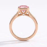 Fancy Vivid Pink radiant lab-grown diamond bezel ring in 18K (750) rose gold, front view 