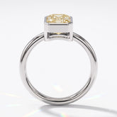 Fancy Intense Yellow emerald cut lab-grown diamond bezel ring in 14K (585) white gold, front view 