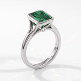Fancy Vivid Green radiant lab-grown diamond bezel ring in 14K (585) white gold, side profile 