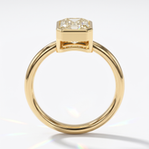 Fancy Intense Yellow emerald cut lab-grown diamond bezel ring in 14K (585) yellow gold, front view 