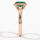 Fancy Vivid Green radiant lab-grown diamond bezel ring in 18K (750) rose gold, side profile 