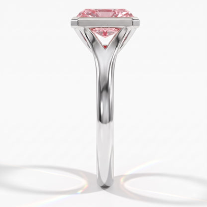 Fancy Vivid Pink radiant lab-grown diamond bezel ring in 14K (585) white gold, side profile 