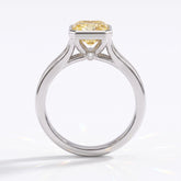 Fancy Vivid Yellow radiant lab-grown diamond bezel ring in 14K (585) white gold, front view 
