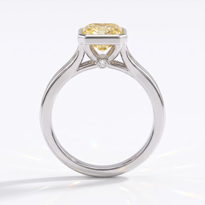 Fancy Vivid Yellow radiant lab-grown diamond bezel ring in 14K (585) white gold, front view 