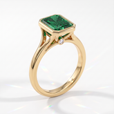 Fancy Vivid Green radiant lab-grown diamond bezel ring in 14K (585) yellow gold, angled view 