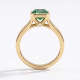 Fancy Vivid Green radiant lab-grown diamond bezel ring in 14K (585) yellow gold, front view 