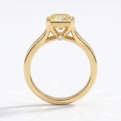 Fancy Vivid Yellow radiant lab-grown diamond bezel ring in 18K (750) yellow gold, front view 