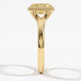 Fancy Vivid Yellow radiant lab-grown diamond bezel ring in 14K (585) yellow gold, side profile 