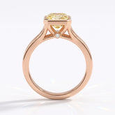 Fancy Vivid Yellow radiant lab-grown diamond bezel ring in 18K (750) rose gold, front view 