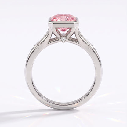 Fancy Vivid Pink radiant lab-grown diamond bezel ring in 18K (750) white gold, front view 