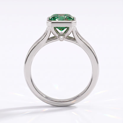 Fancy Vivid Green radiant lab-grown diamond bezel ring in 14K (585) white gold, front view 