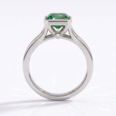 Fancy Vivid Green radiant lab-grown diamond bezel ring in 950 platinum, front view 