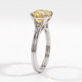 Fancy Vivid Yellow cushion lab-grown diamond split shank ring in 18K (750) white gold, side profile 