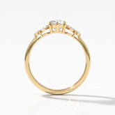 Marquise cut lab-grown diamond leaf cluster engagement ring with marquise and round accents in 14K (585) yellow gold, upright profile view 
