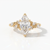Marquise cut lab-grown diamond vine engagement ring with marquise leaf accents in 18K (750) yellow gold, front view 