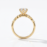 Marquise cut lab-grown diamond vine engagement ring with marquise leaf accents in 14K (585) yellow gold, upright profile view 