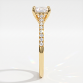 Square radiant cut lab-grown diamond engagement ring with pavé side stones in 14K (585) yellow gold, side view 