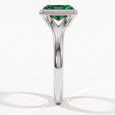 Fancy Vivid Green radiant lab-grown diamond bezel ring in 18K (750) white gold, side profile 