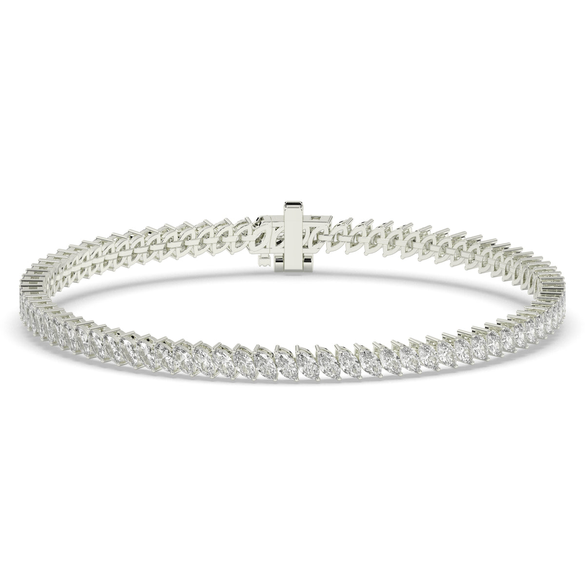 Aline Tennisarmband mit Labordiamanten im Marquiseschliff (schräg gesetzt) aus 585 Weißgold, Vorderansicht 