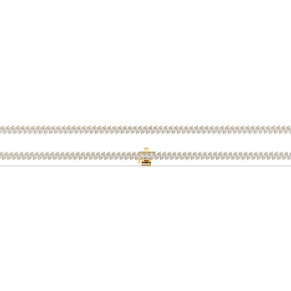 Aline Tennisarmband mit Labordiamanten im Marquiseschliff (schräg gesetzt) aus 585 Gelbgold, flach liegend, volle Länge 