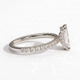 Radiant lab-grown diamond halo engagement ring in 950 platinum, detail view 
