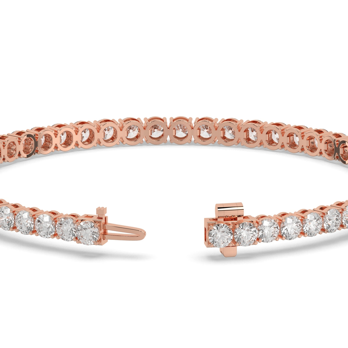 Alma Tennisarmband mit Labordiamanten im Brillantschliff aus 585 Roségold, Verschluss geöffnet, Detailansicht 