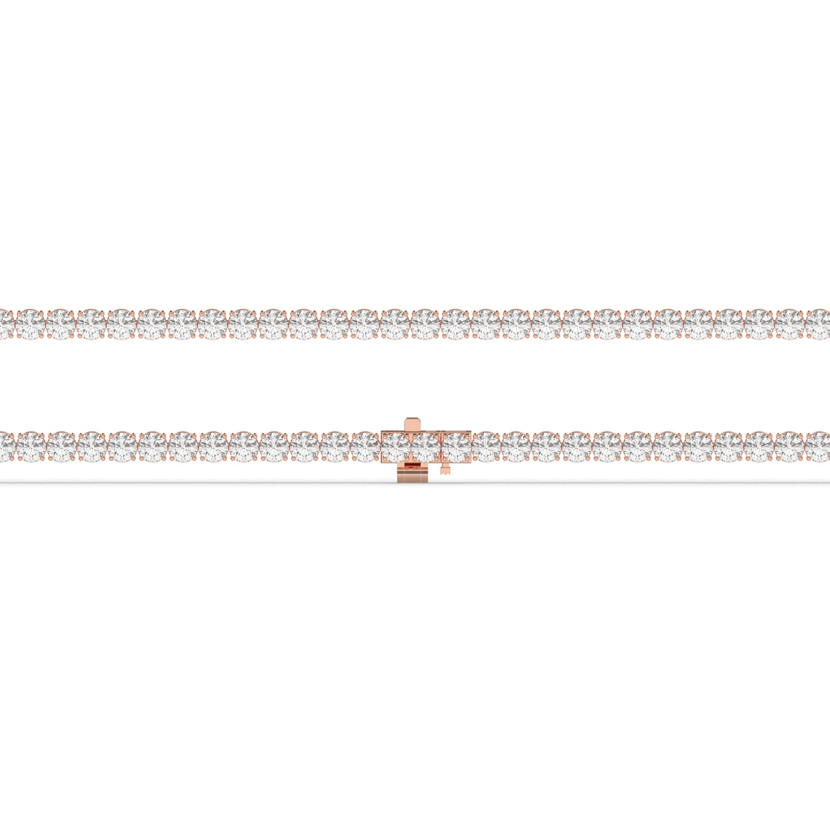 Alma Tennisarmband mit Labordiamanten im Brillantschliff aus 585 Roségold, flach liegend, volle Länge 