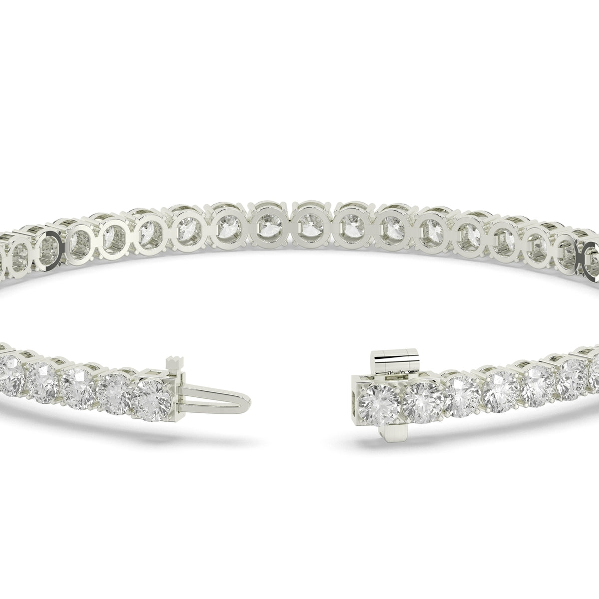 Alma Tennisarmband mit Labordiamanten im Brillantschliff aus 585 Weißgold, Verschluss geöffnet, Detailansicht 