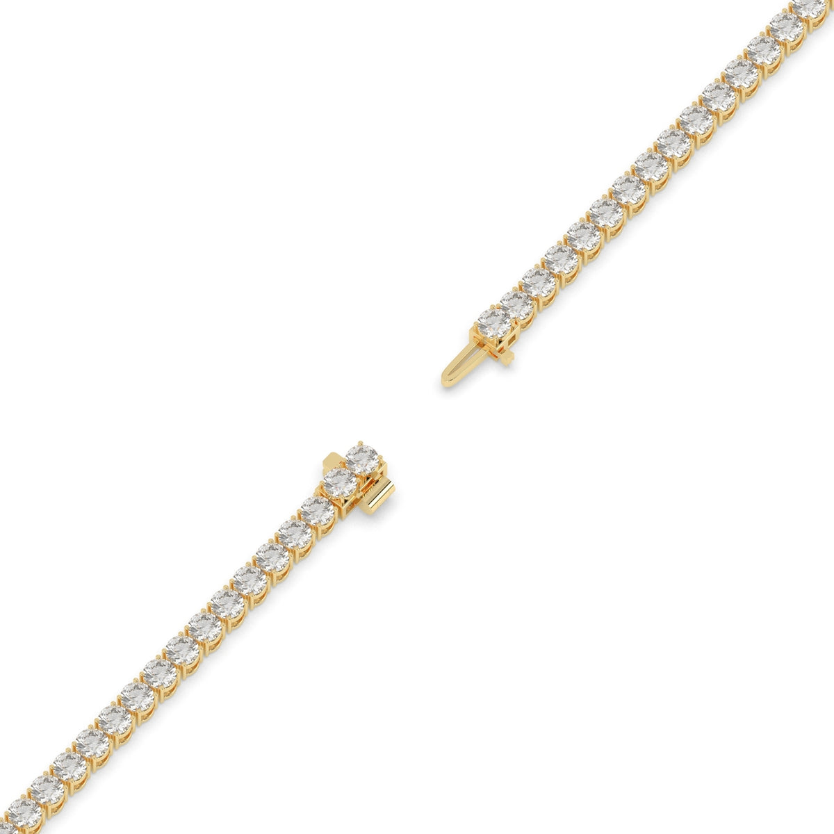 Alma Tennisarmband mit Labordiamanten im Brillantschliff aus 585 Gelbgold, volle Länge, Diagonalansicht 