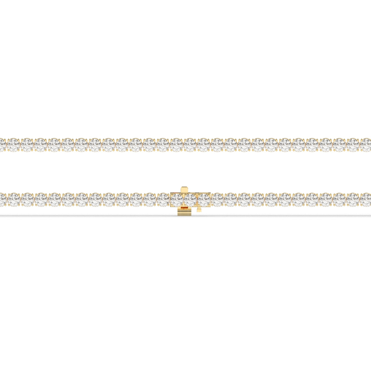 Alma Tennisarmband mit Labordiamanten im Brillantschliff aus 585 Gelbgold, flach liegend, volle Länge 