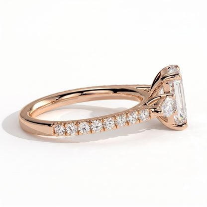 Ariadne Radiant Three Stone Ring 750 Rose Gold side view 