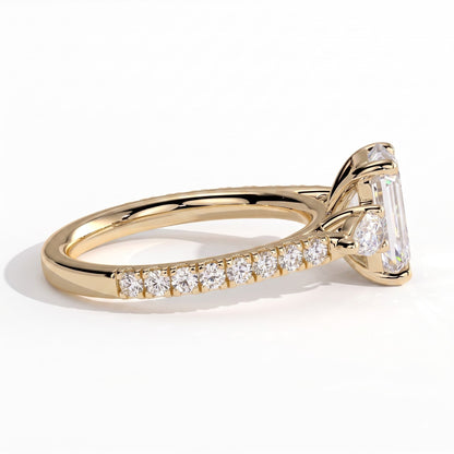 Ariadne Radiant Three Stone Ring 750 Yellow Gold side view 