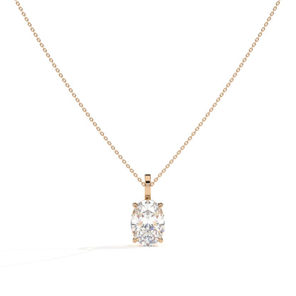 Aurore Solitär-Halskette mit ovalem Labordiamanten aus 585 Roségold, Vorderansicht 
