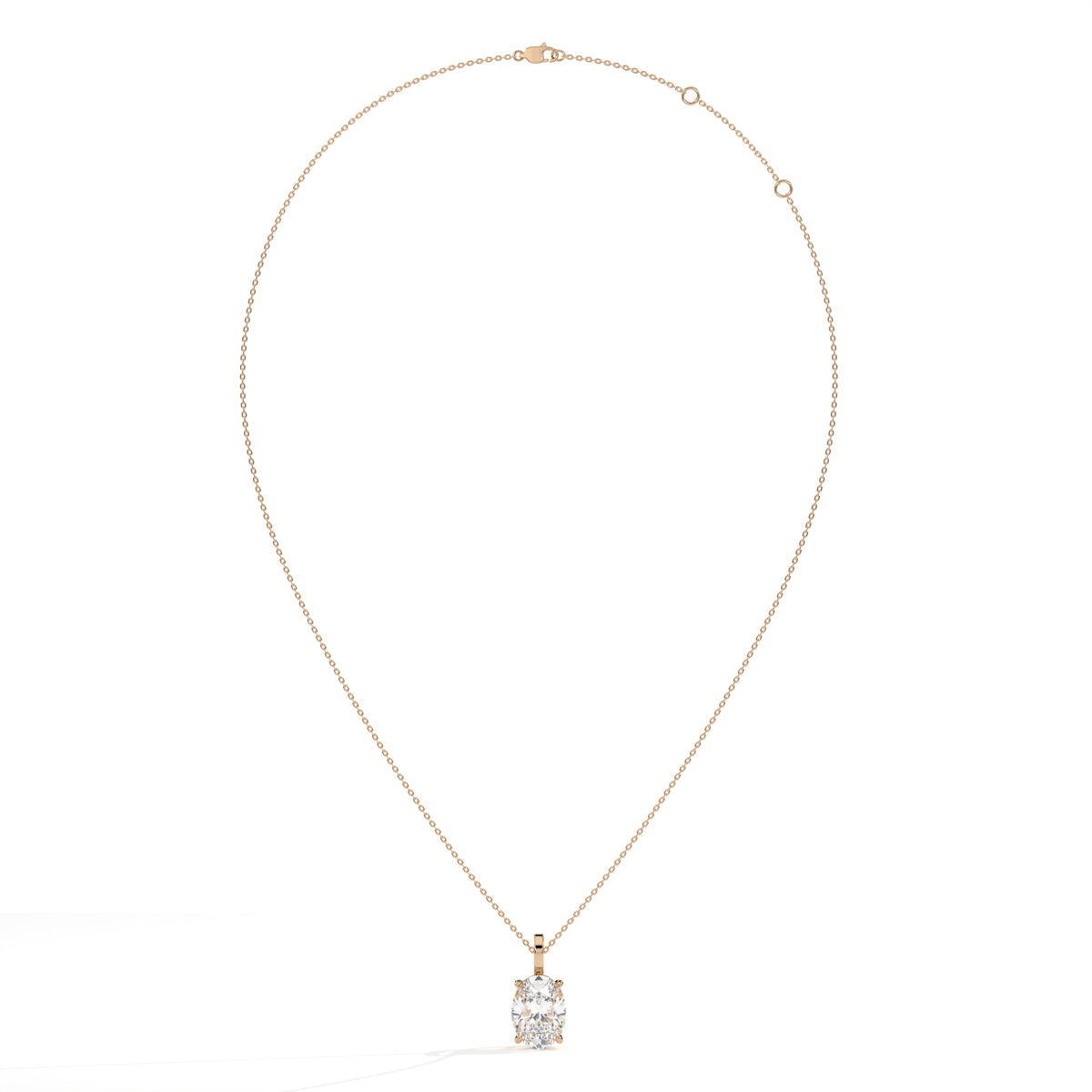 Aurore Solitär-Halskette mit ovalem Labordiamanten aus 585 Roségold, Ansicht der ganzen Kette 