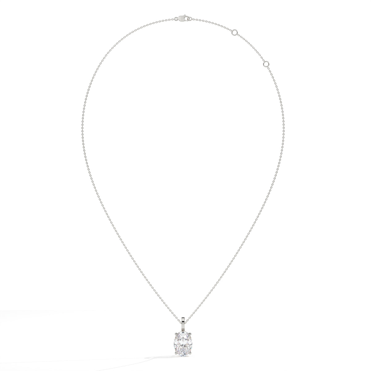 Aurore Solitär-Halskette mit ovalem Labordiamanten aus 585 Weißgold, Ansicht der ganzen Kette 
