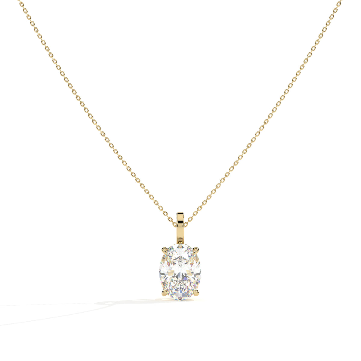 Aurore Solitär-Halskette mit ovalem Labordiamanten aus 585 Gelbgold, Vorderansicht 
