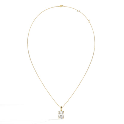 Aurore Solitär-Halskette mit ovalem Labordiamanten aus 585 Gelbgold, Ansicht der ganzen Kette 