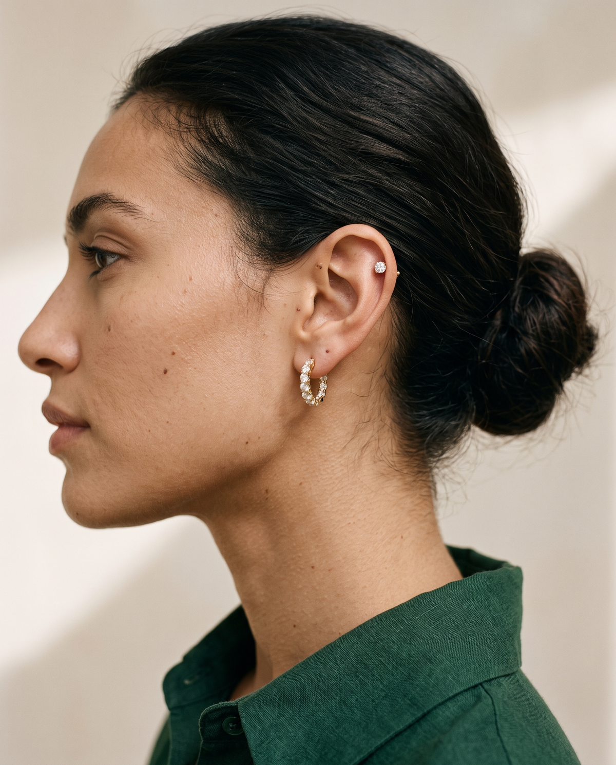 Lab-grown diamond huggie hoop and stud earrings in yellow gold by BEUSÉA