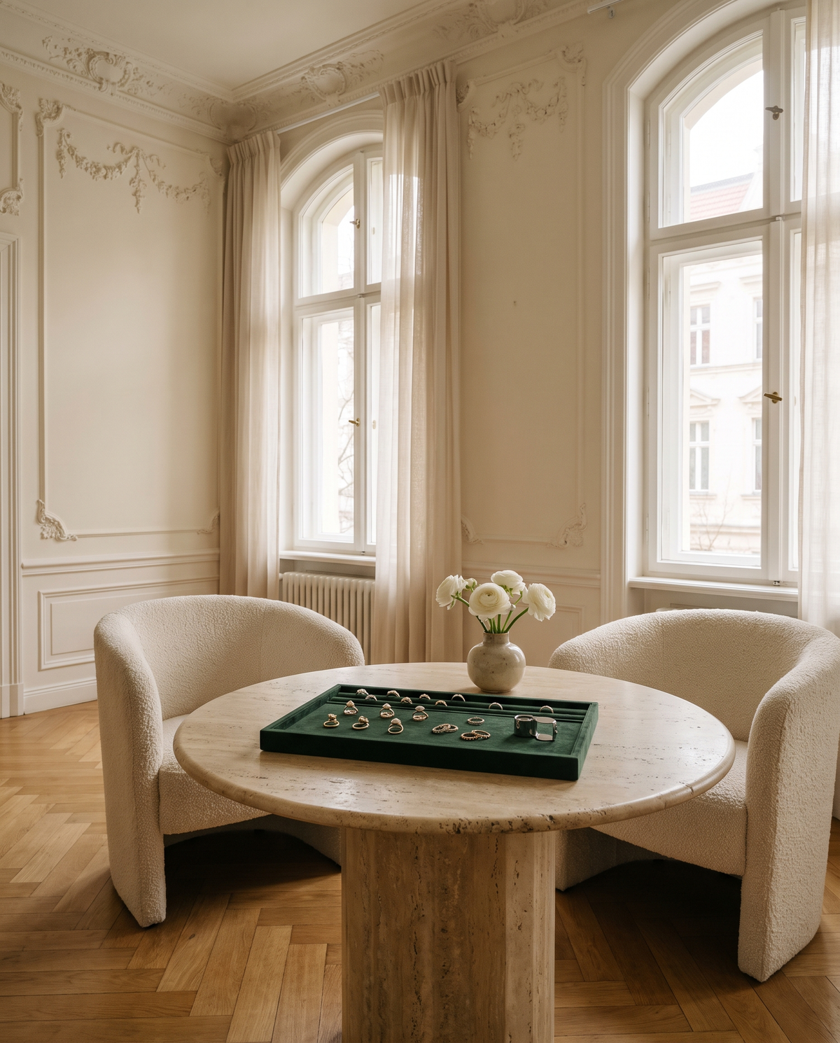 BEUSÉA consultation salon with a tray of lab-grown diamond rings