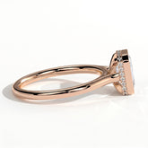 Emerald lab-grown diamond bezel-set halo engagement ring in 18K (750) rose gold, detail view 
