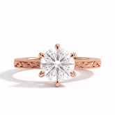 Round lab-grown diamond vintage filigree solitaire engagement ring in 18K (750) rose gold, front view 