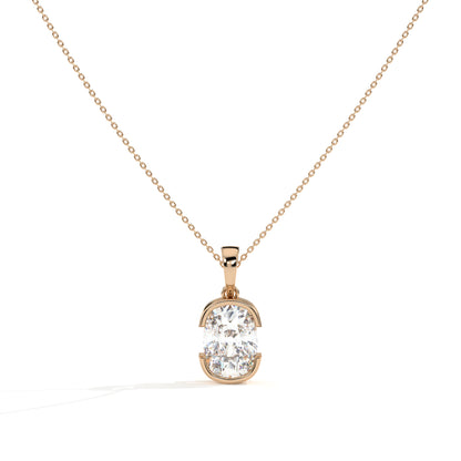 Corinna elongated cushion lab-grown diamond half-bezel pendant necklace in 14K (585) rose gold, front view 