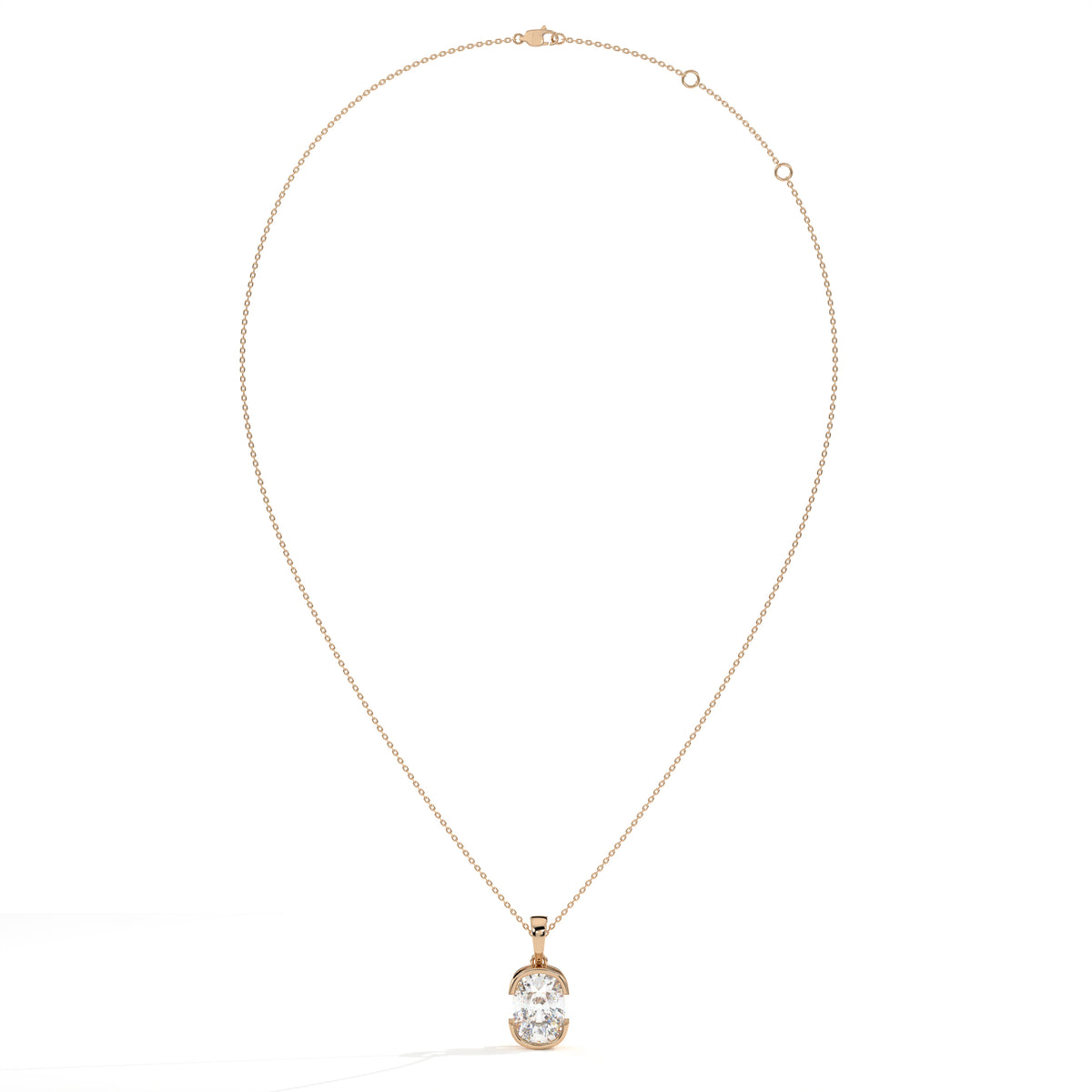 Corinna elongated cushion lab-grown diamond half-bezel pendant necklace in 14K (585) rose gold, full necklace view 