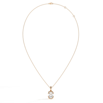 Corinna elongated cushion lab-grown diamond half-bezel pendant necklace in 14K (585) rose gold, full necklace view 