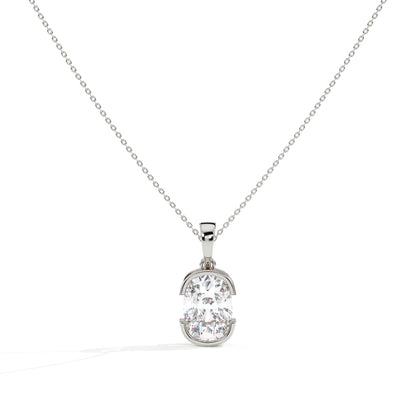 Corinna elongated cushion lab-grown diamond half-bezel pendant necklace in 14K (585) white gold, front view 