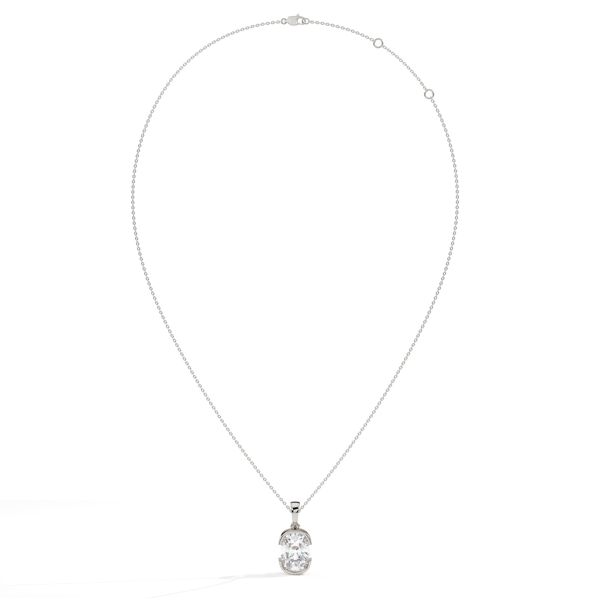 Corinna elongated cushion lab-grown diamond half-bezel pendant necklace in 14K (585) white gold, full necklace view 