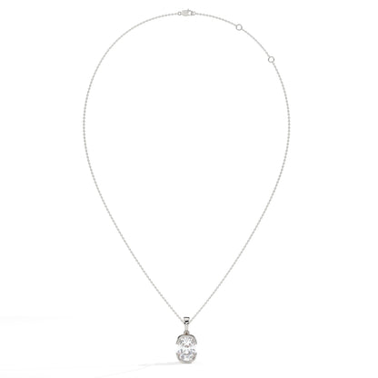 Corinna elongated cushion lab-grown diamond half-bezel pendant necklace in 14K (585) white gold, full necklace view 